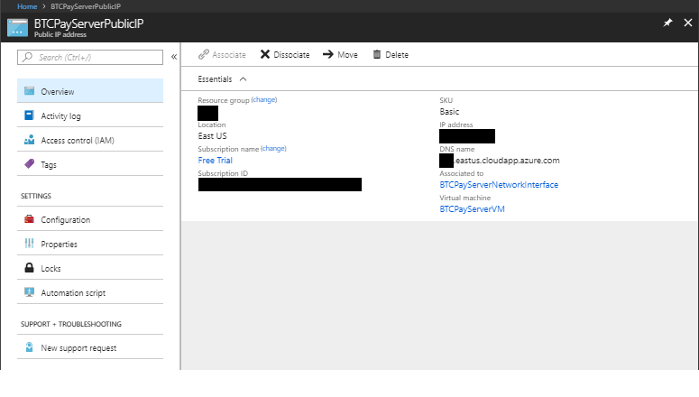 Azure BTCPayServerPublicIP