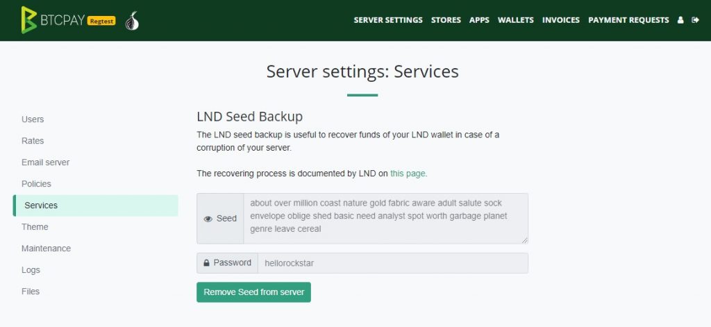 LND Seed Backup example