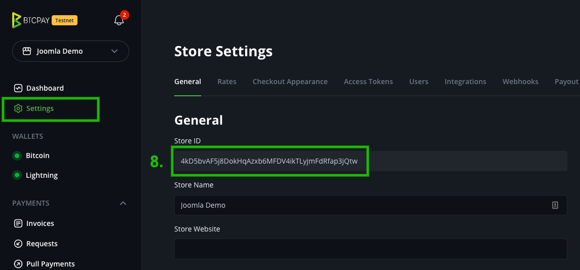 BTCPay Joomla VirtueMart: Copy Store ID