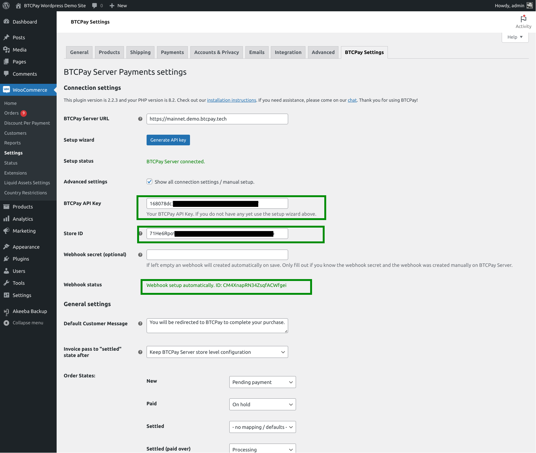 BTCPay WordPress V2: Redirected back to plugin settings