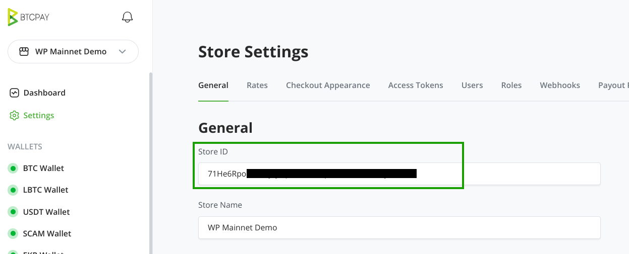 BTCPay WordPress V2: Copy Store ID