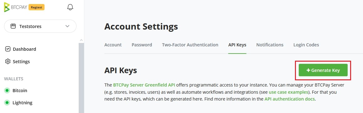 BTCPay WordPress V2: API Keys overview