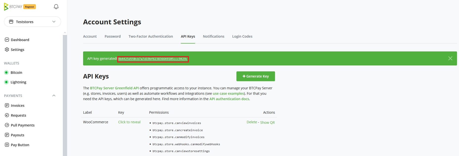 BTCPay WordPress V2: Copy API Key