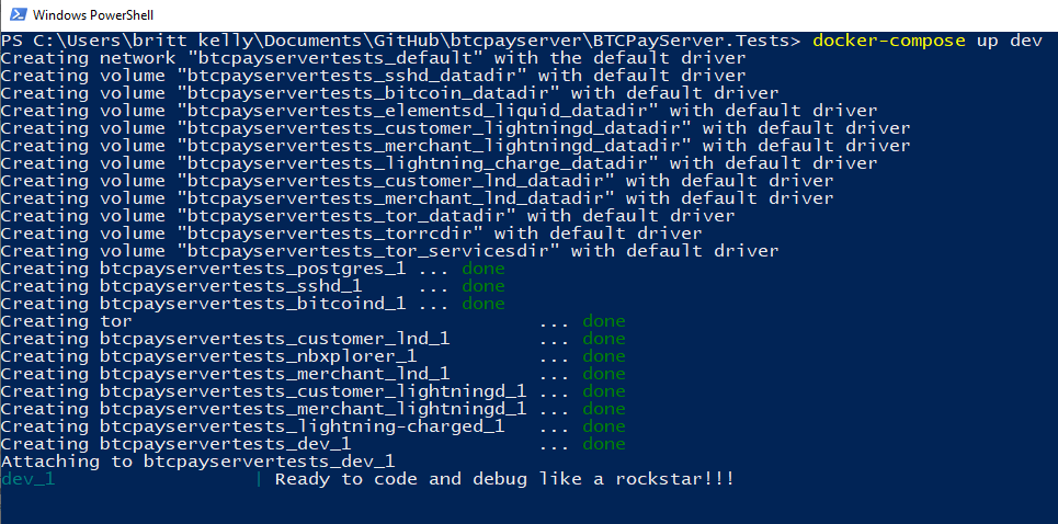 BTCPayServer.Tests powershell terminal