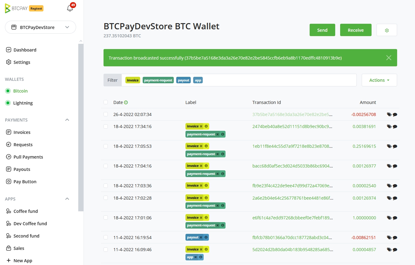 BTCPay Server Payouts tab