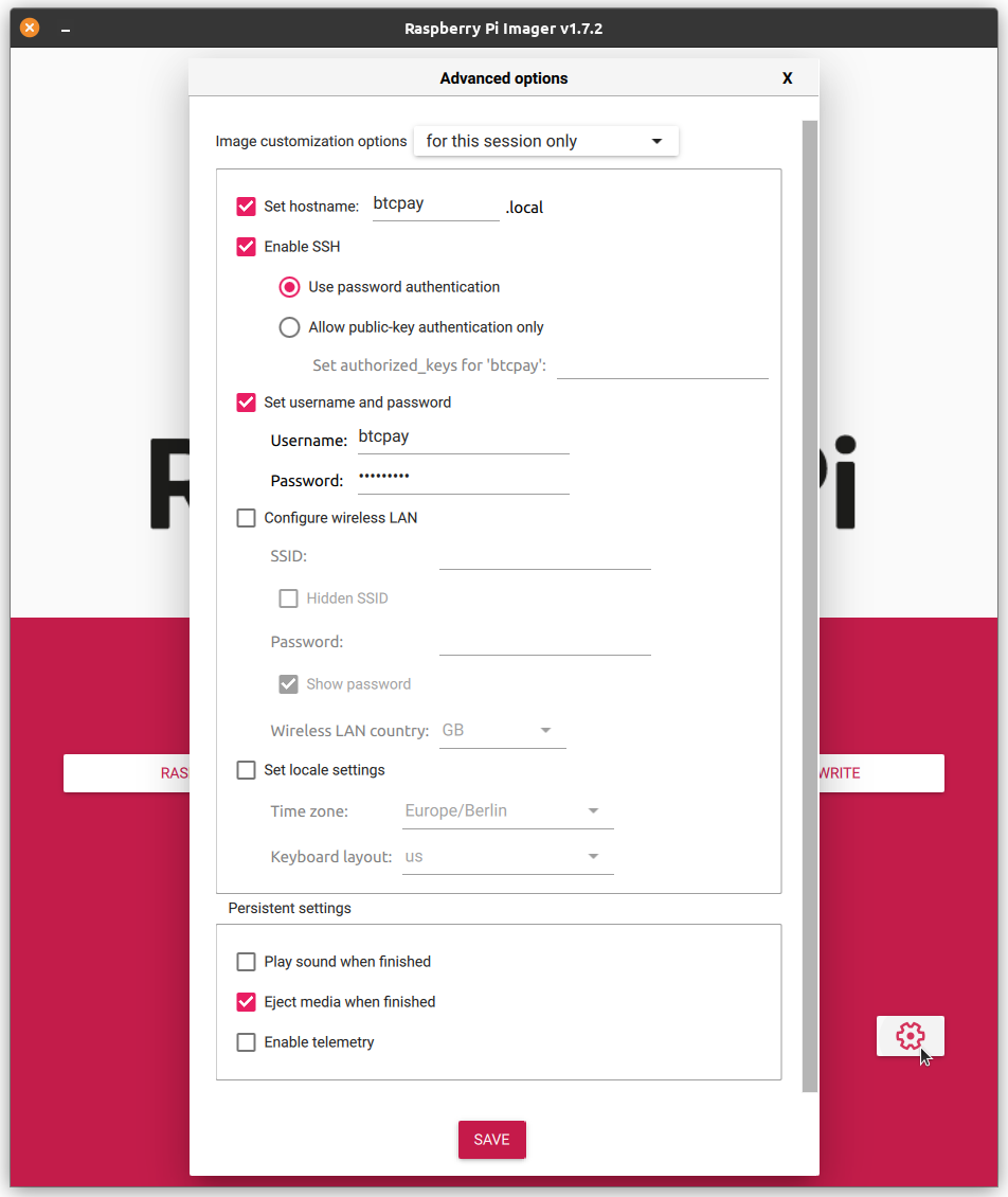 Raspberry Pi Imager Advanced Settings