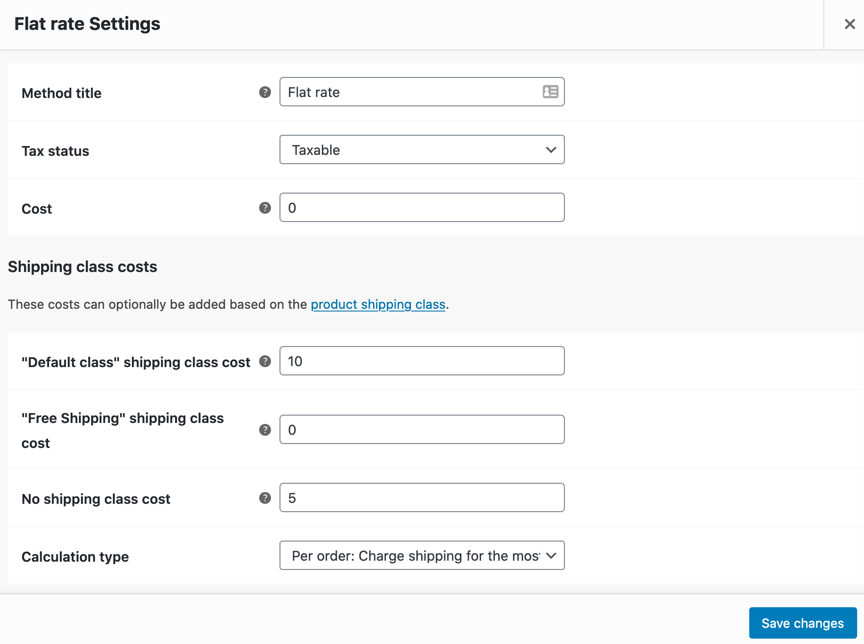 Flat rate, free shipping example configuration